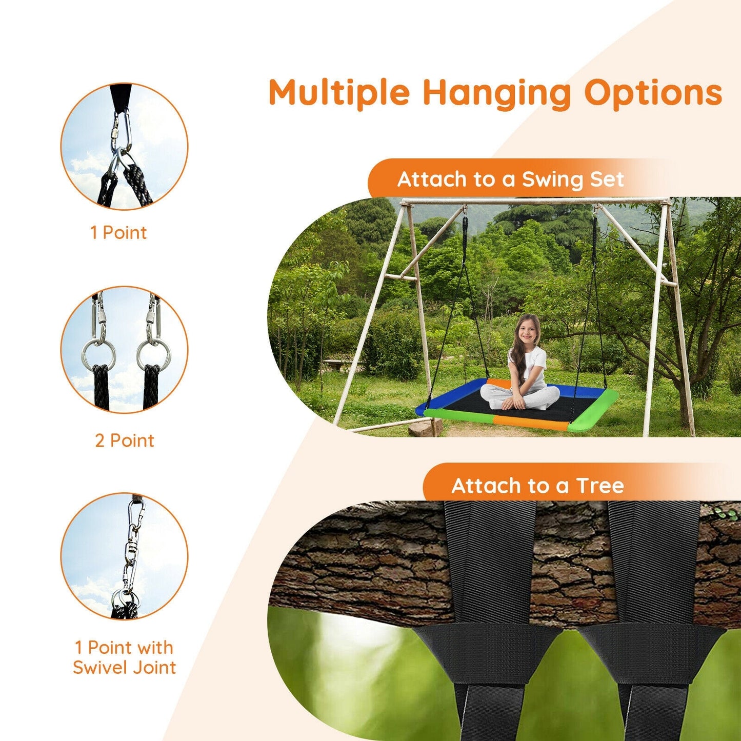 60 Inch Platform Tree Swing, Outdoor With 2 Hanging Straps, Orange Swing & Playsets at Gallery Canada