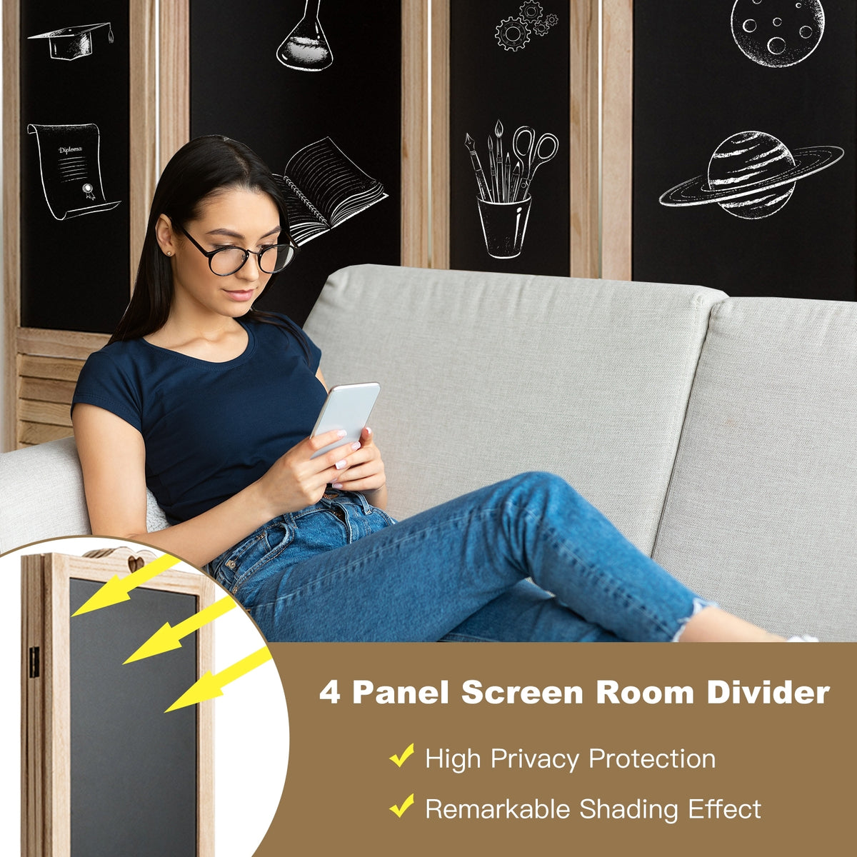 4-Panel Folding Privacy Room Divider Screen, Natural Room Dividers at Gallery Canada