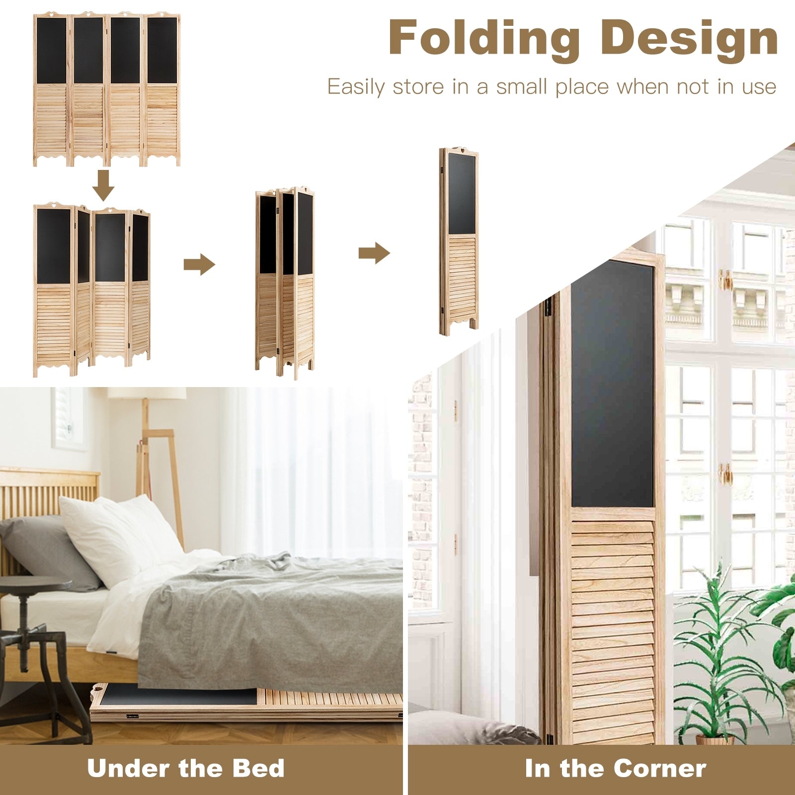 4-Panel Folding Privacy Room Divider Screen, Natural Room Dividers at Gallery Canada