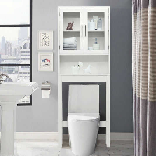 Over The Toilet Storage Cabinet, Tempered Glass Door, White Bathroom Etagere White at Gallery Canada