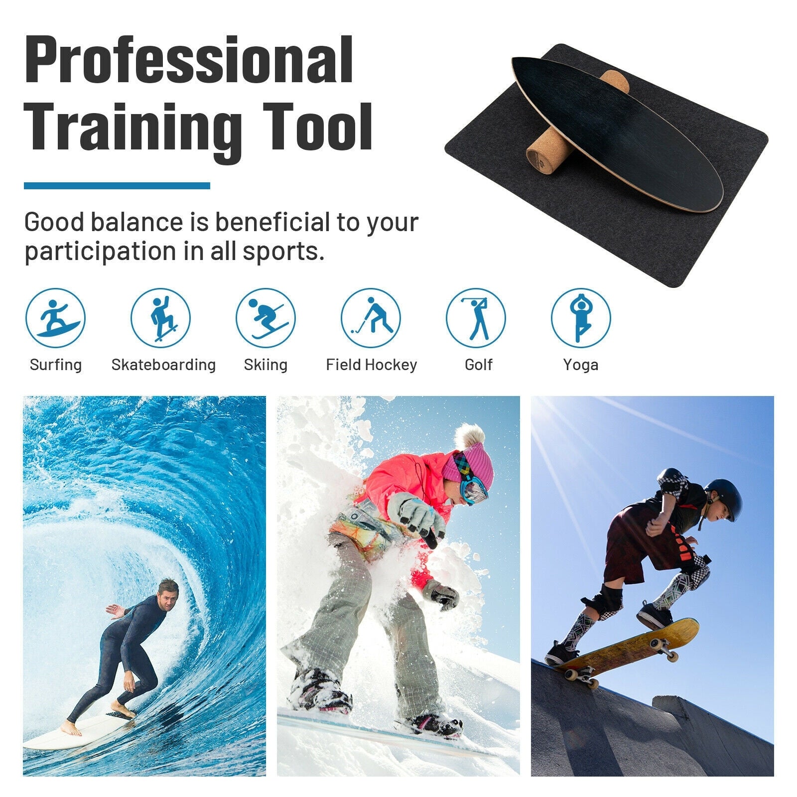Wooden Balance Board Wobble Roller, Exercise Sports Training, Black Yoga Accessories at Gallery Canada