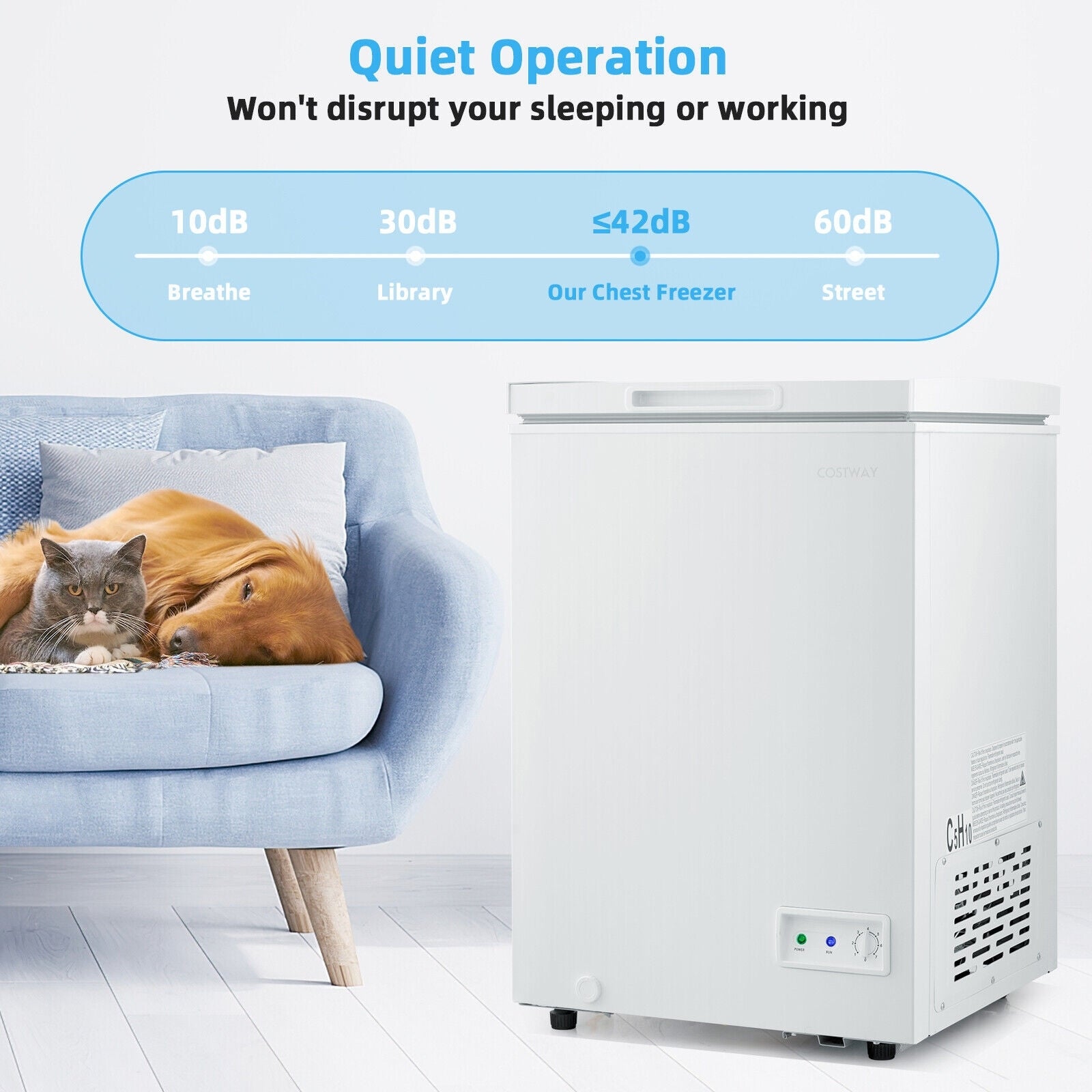 3.5 Cu.ft Compact Chest Freezer, Removable Storage Basket, White Freezers at Gallery Canada