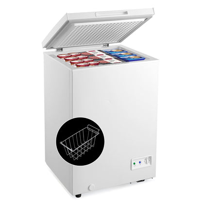 3.5 Cu.ft Compact Chest Freezer, Removable Storage Basket, White Freezers at Gallery Canada