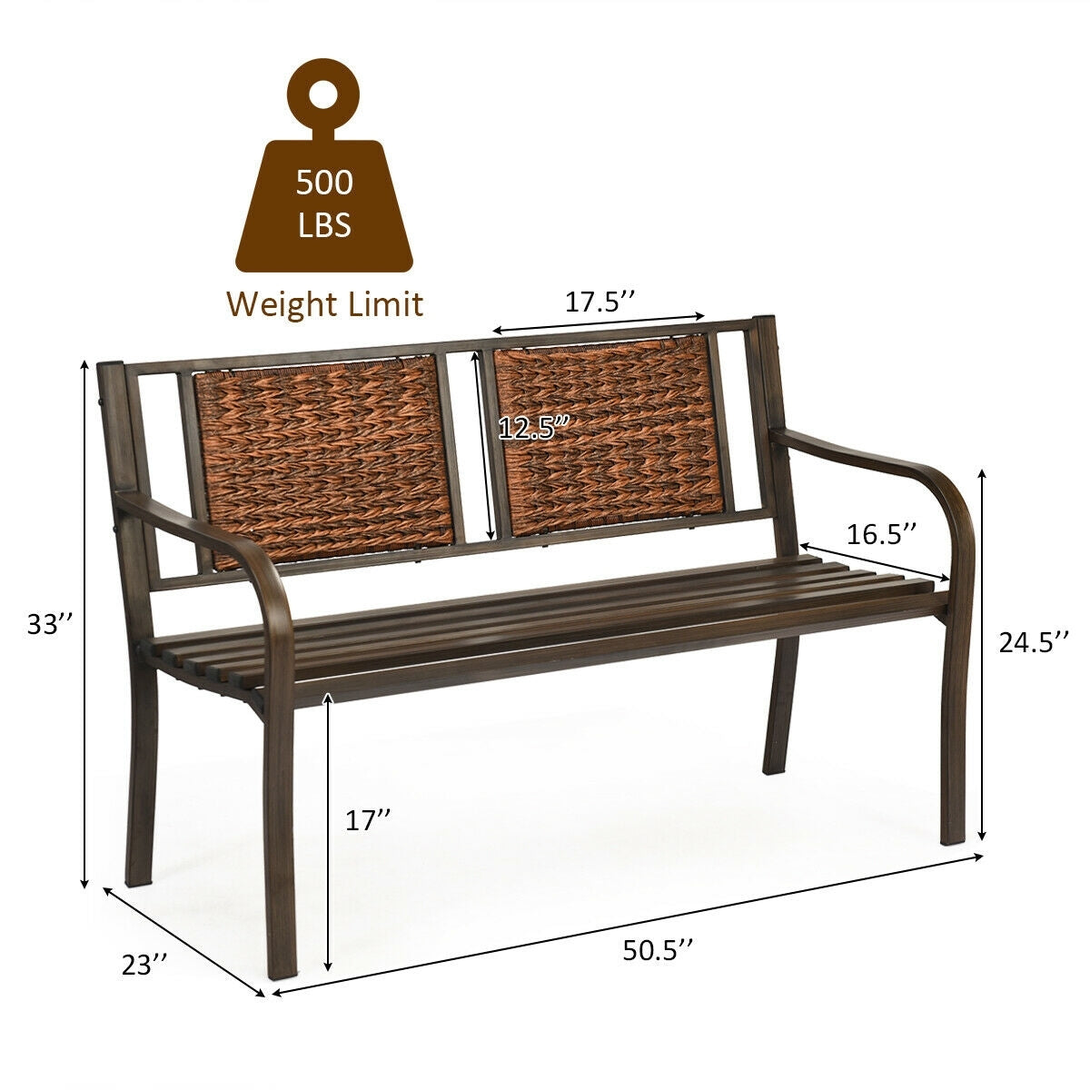 Outdoor Patio Garden Bench, Steel Frame Rattan, Bronze Outdoor Benches at Gallery Canada