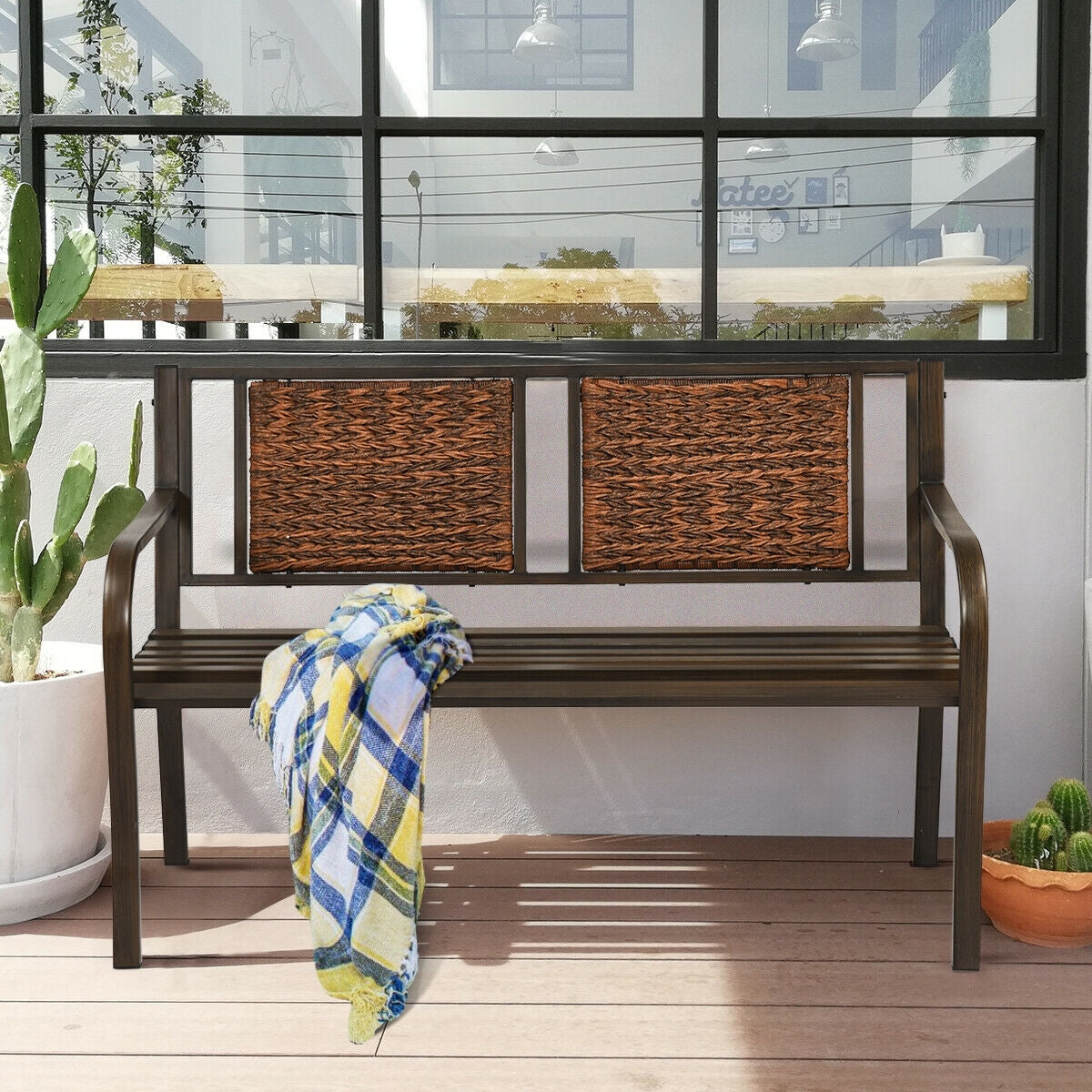 Outdoor Patio Garden Bench, Steel Frame Rattan, Bronze Outdoor Benches at Gallery Canada