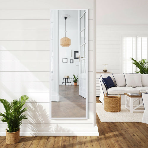 Full Length Metal Door Mirror, Adjustable Hook, White