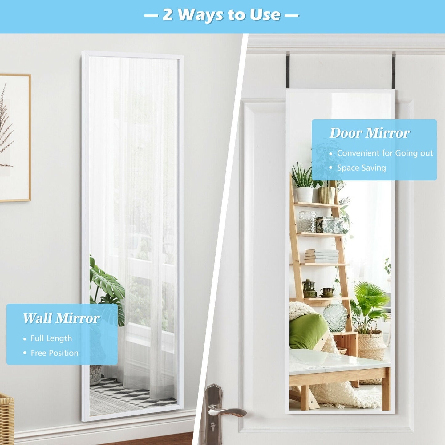 Full Length Metal Door Mirror, Adjustable Hook, White Wall Mirrors at Gallery Canada