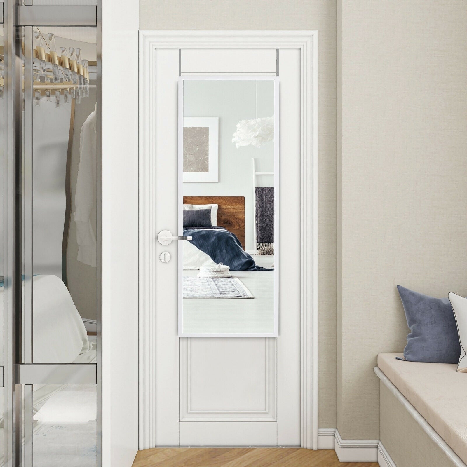 Full Length Metal Door Mirror, Adjustable Hook, White Wall Mirrors at Gallery Canada