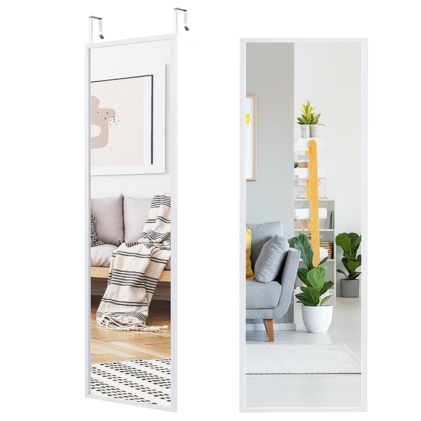 Full Length Metal Door Mirror, Adjustable Hook, White Wall Mirrors at Gallery Canada