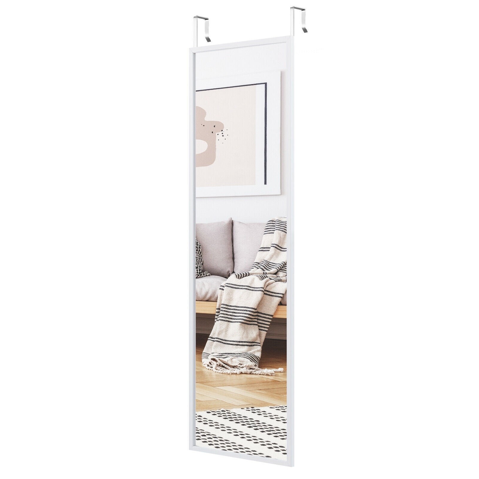 Full Length Metal Door Mirror, Adjustable Hook, White Wall Mirrors at Gallery Canada