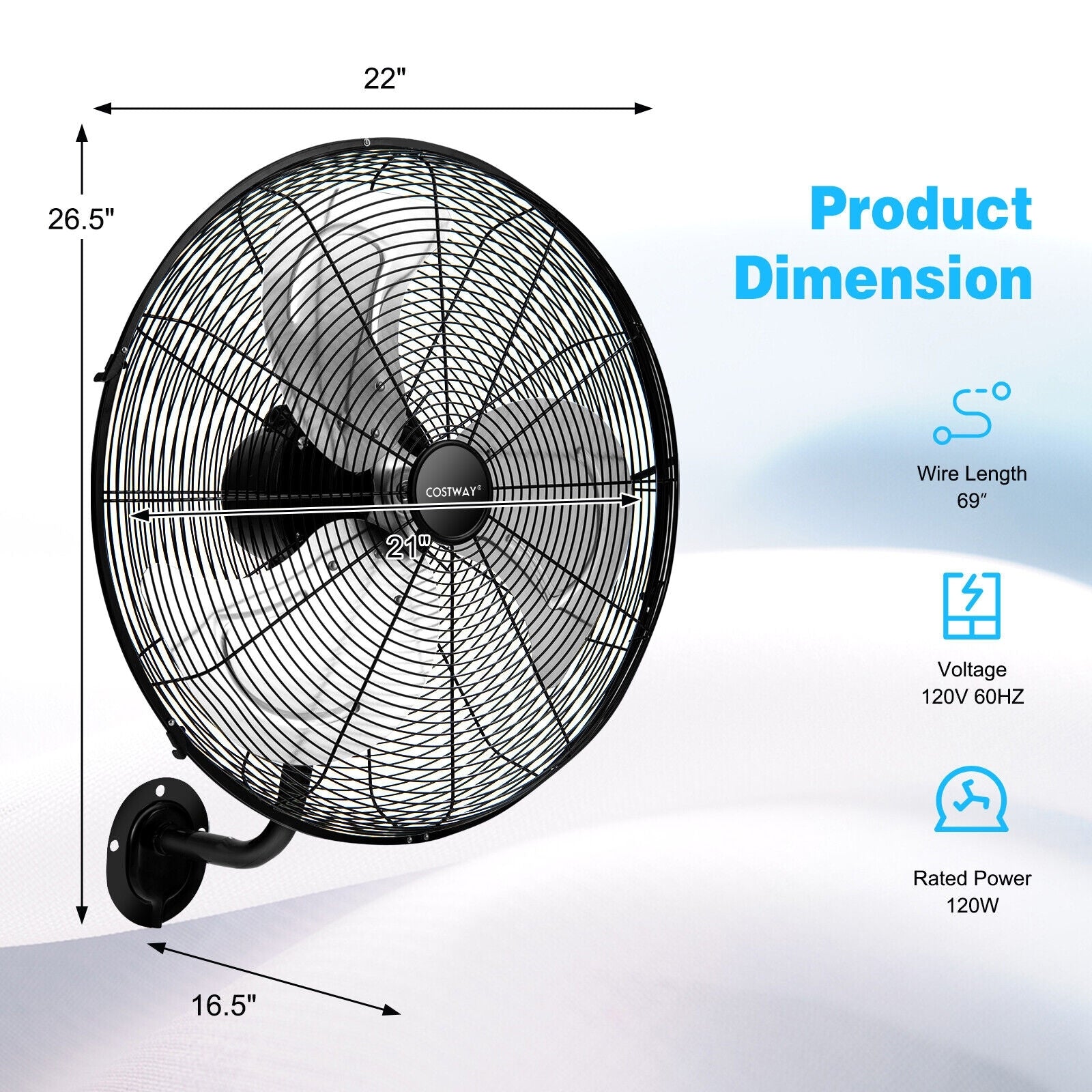 21 Inch 3 Speed Wall Mount Industrial Fan, Black Fans at Gallery Canada