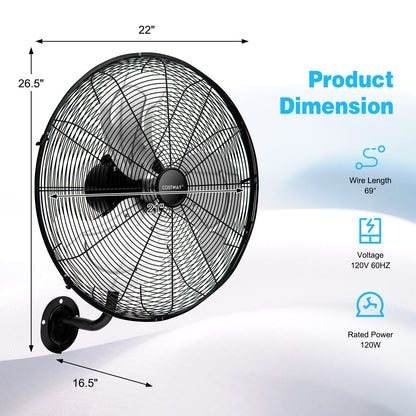 21 Inch 3 Speed Wall Mount Industrial Fan, Black Fans at Gallery Canada