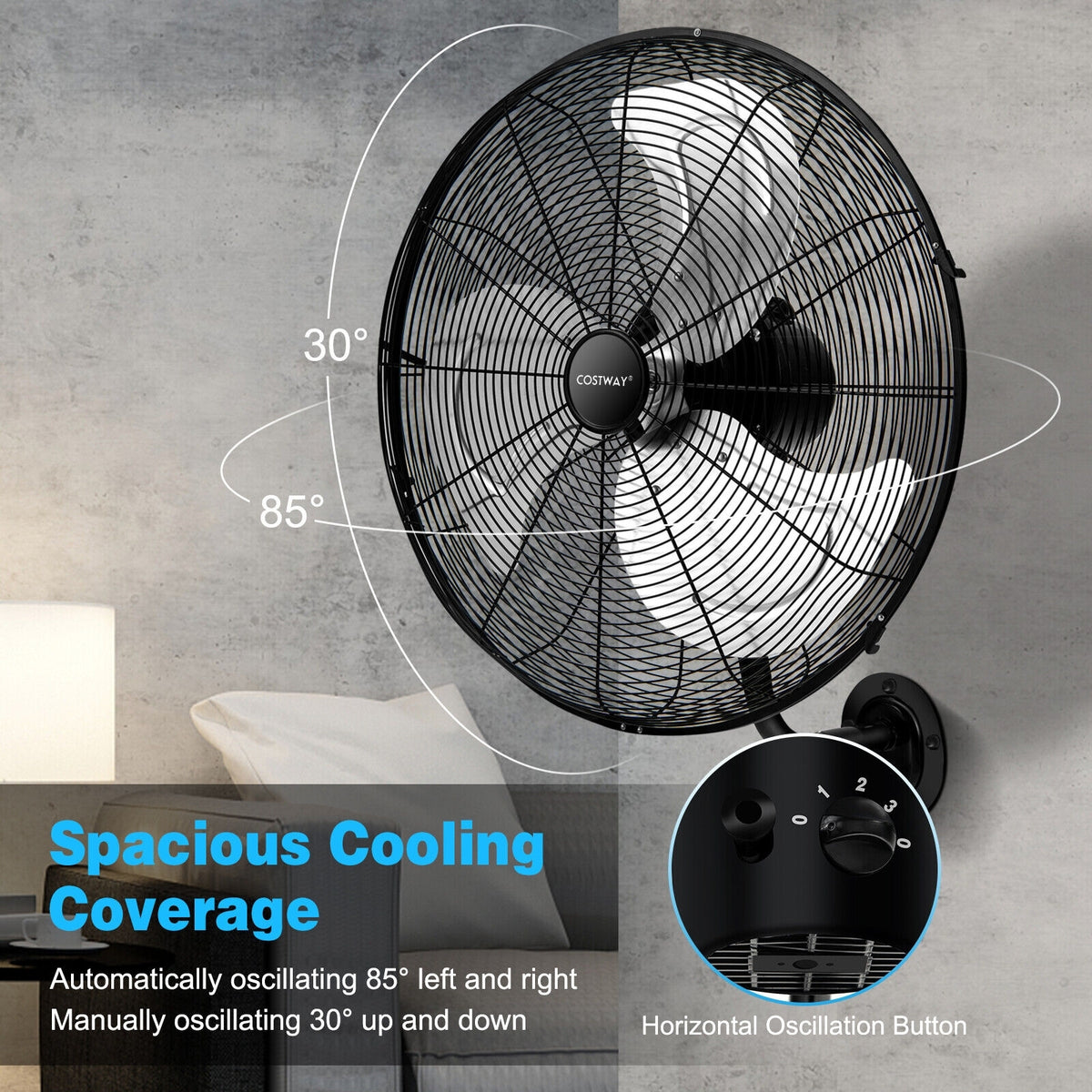21 Inch 3 Speed Wall Mount Industrial Fan, Black Fans at Gallery Canada
