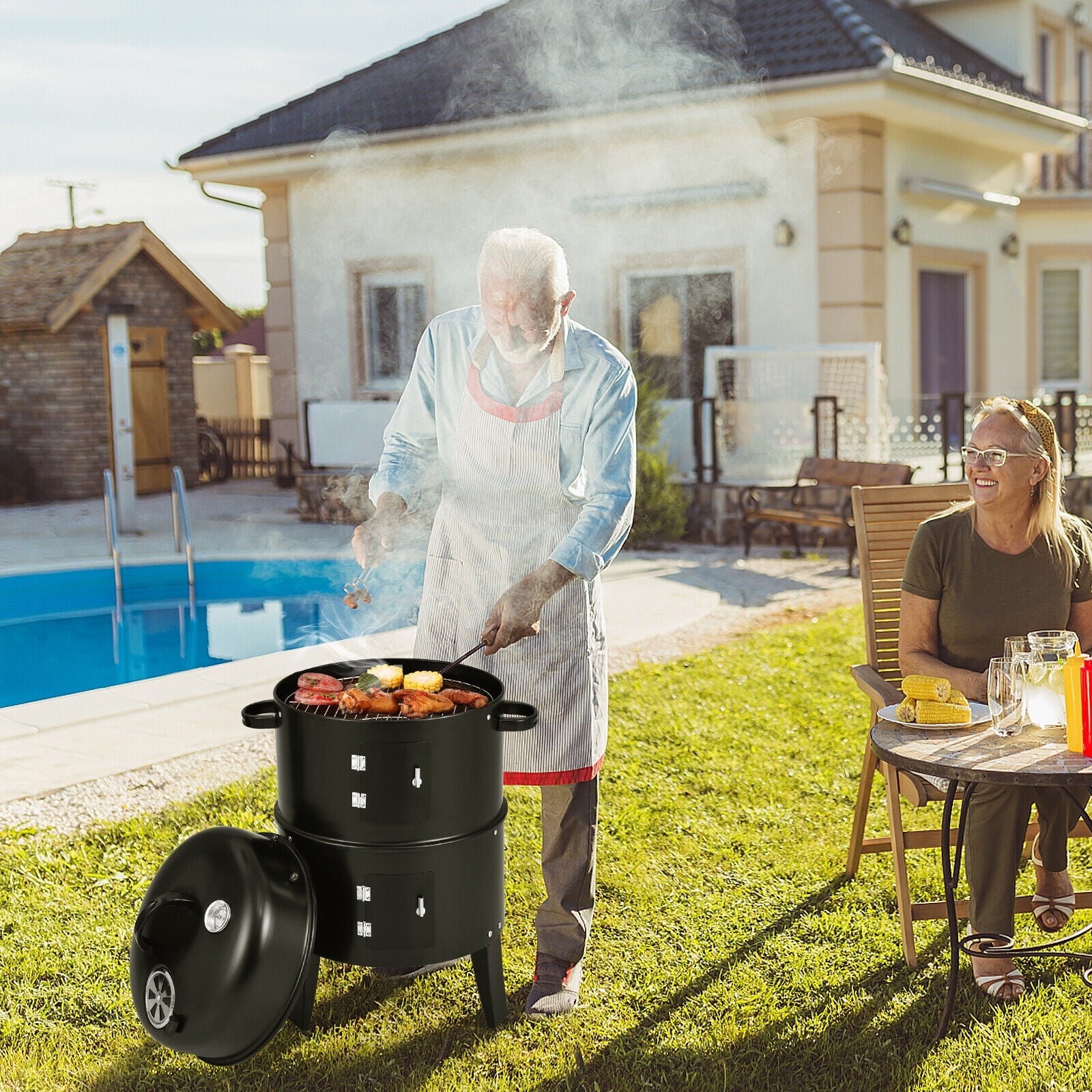 3-In-1 Charcoal BBQ Grill Cambo With Thermometer, Black Outdoor Grills at Gallery Canada