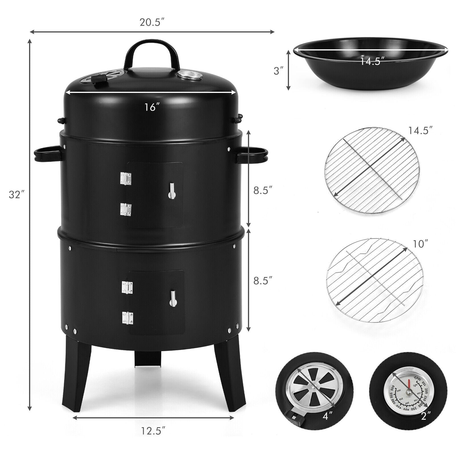 3-In-1 Charcoal BBQ Grill Cambo With Thermometer, Black Outdoor Grills at Gallery Canada