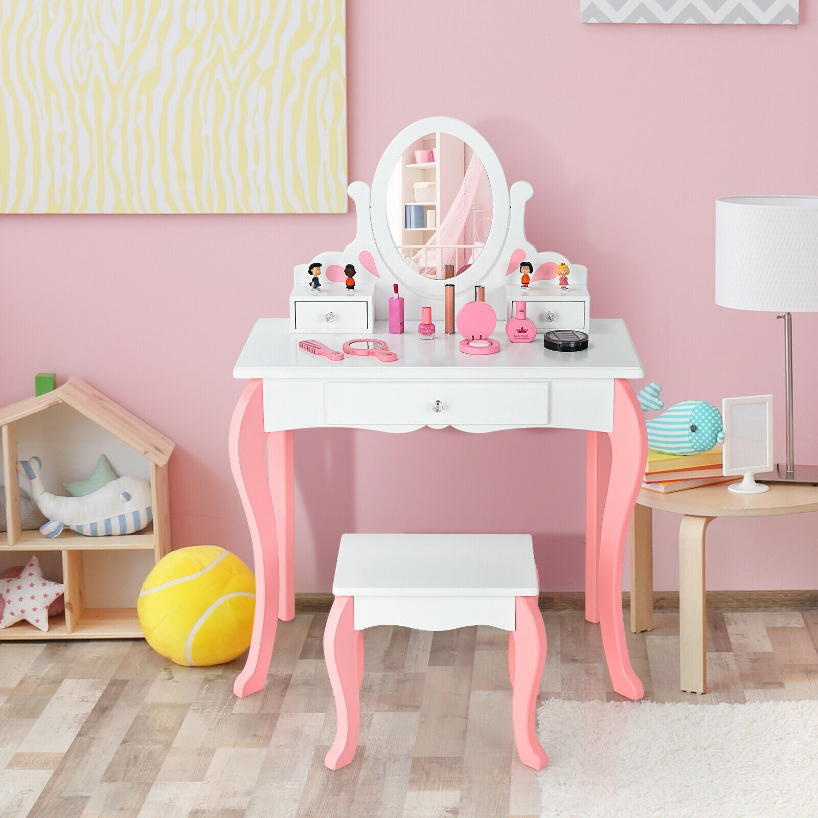 Kids Vanity Princess Makeup Dressing Table Stool Set, White Kids Vanities at Gallery Canada