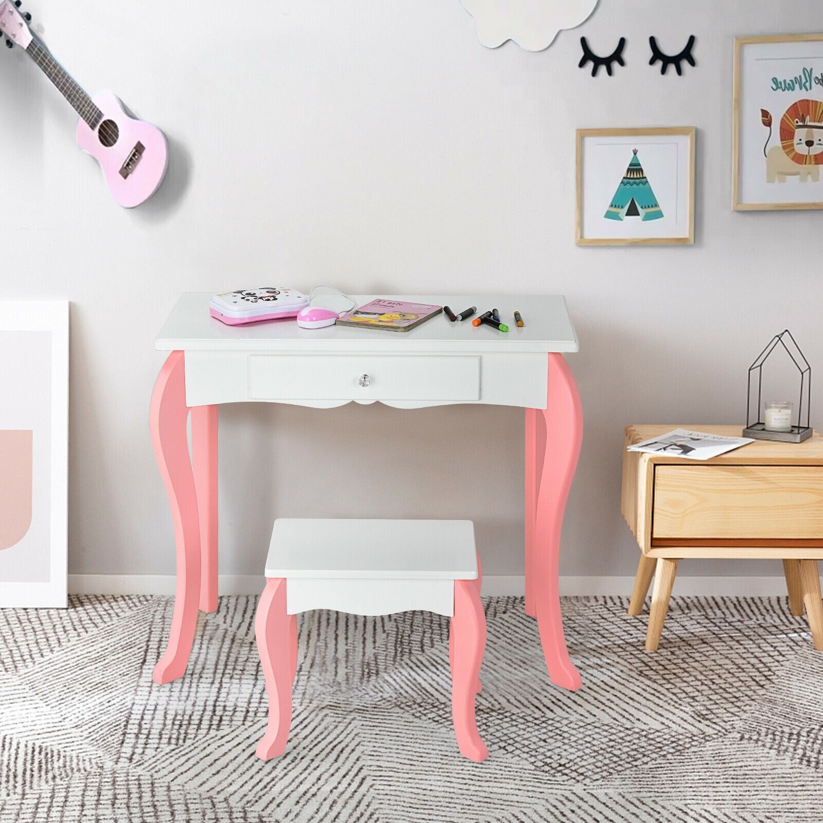 Kids Vanity Princess Makeup Dressing Table Stool Set, White Kids Vanities at Gallery Canada