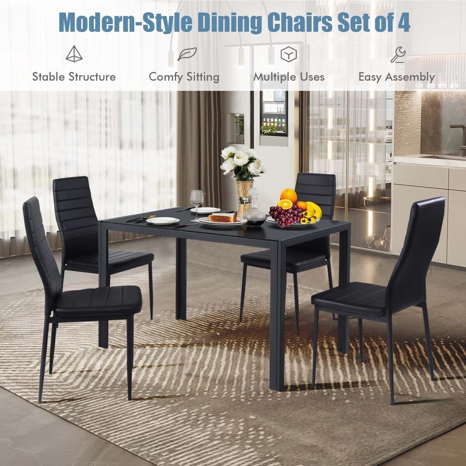 Modern Leather Dining Chair Set, 4 Pieces, Metal Frame Dining Chairs at Gallery Canada