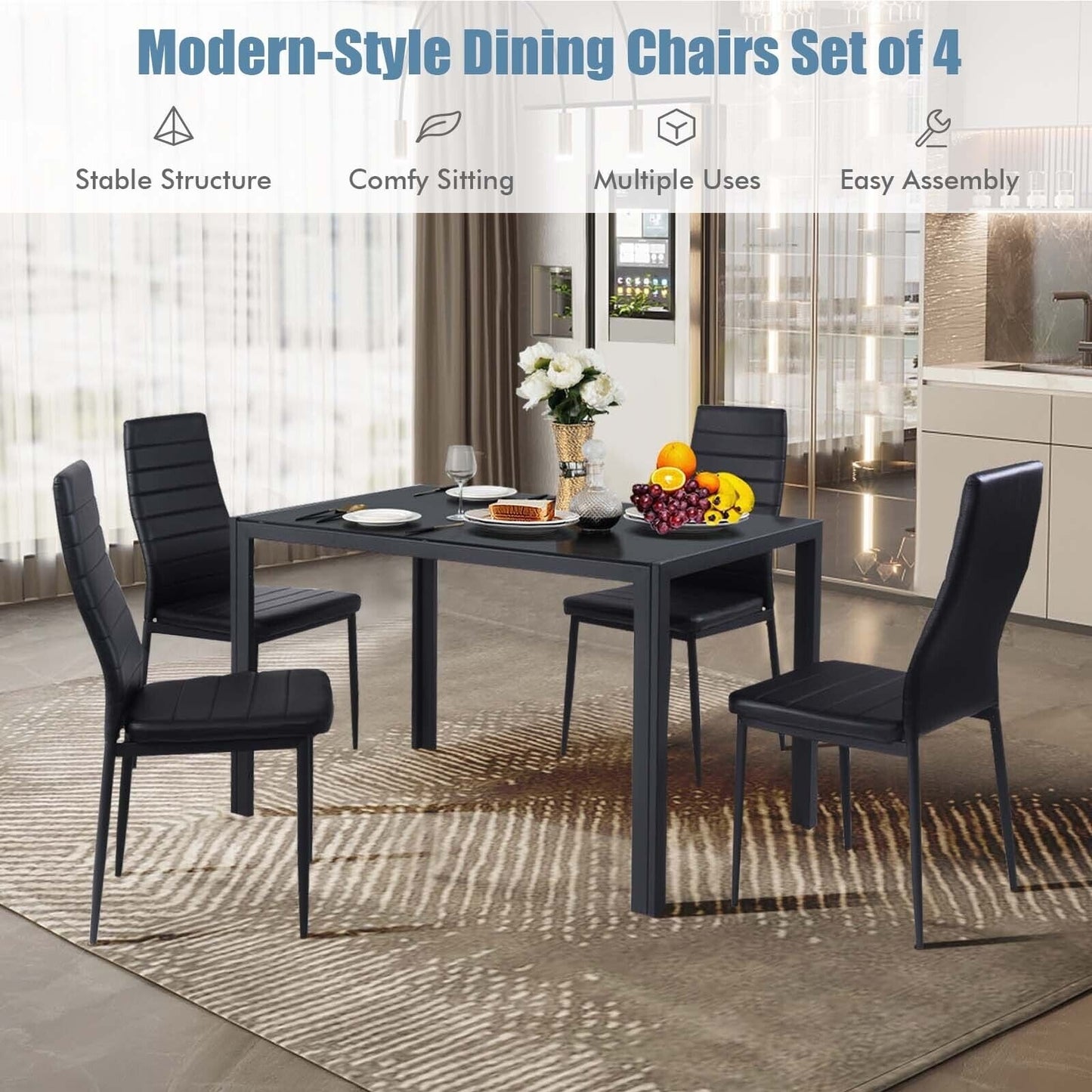 Modern Leather Dining Chair Set, 4 Pieces, Metal Frame Dining Chairs at Gallery Canada