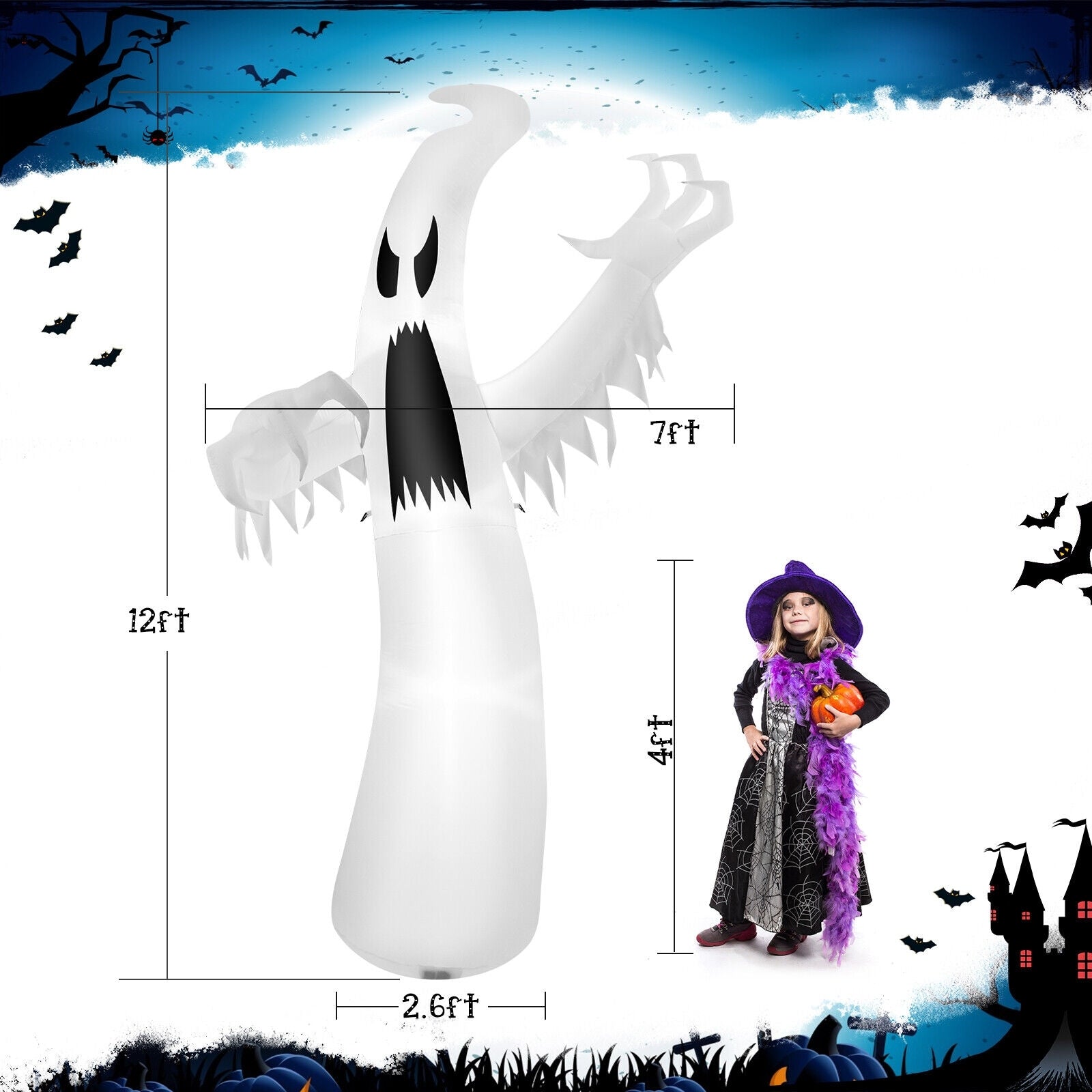 12 Feet Halloween Inflatable Ghost With LED Lights, White Halloween at Gallery Canada