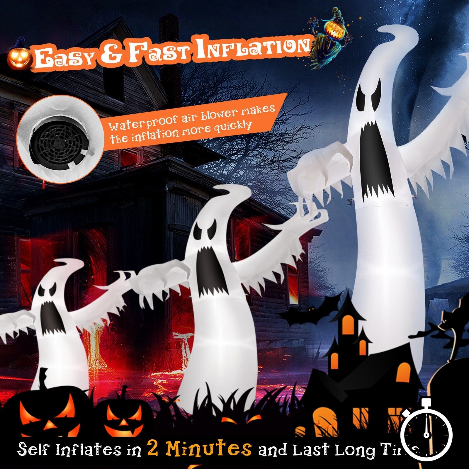 12 Feet Halloween Inflatable Ghost With LED Lights, White Halloween at Gallery Canada