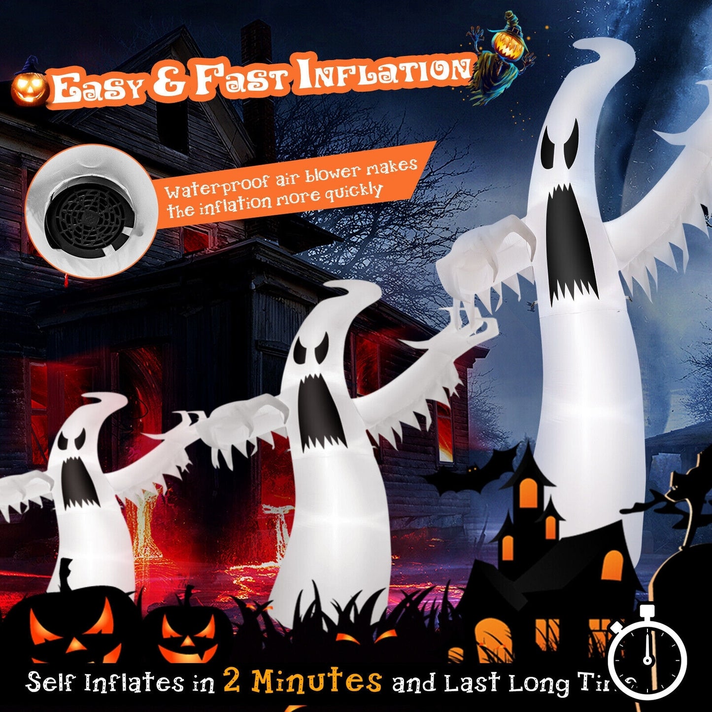 12 Feet Halloween Inflatable Ghost With LED Lights, White Halloween at Gallery Canada