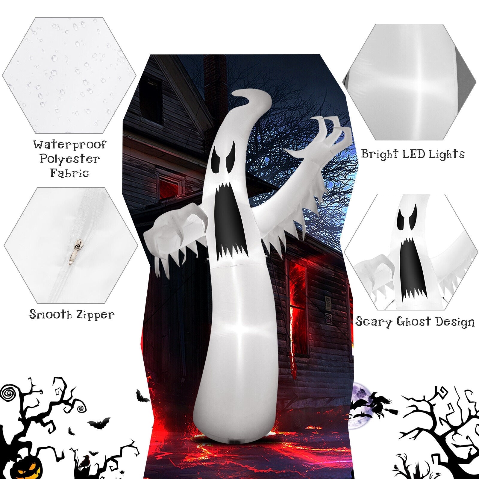 12 Feet Halloween Inflatable Ghost With LED Lights, White Halloween at Gallery Canada