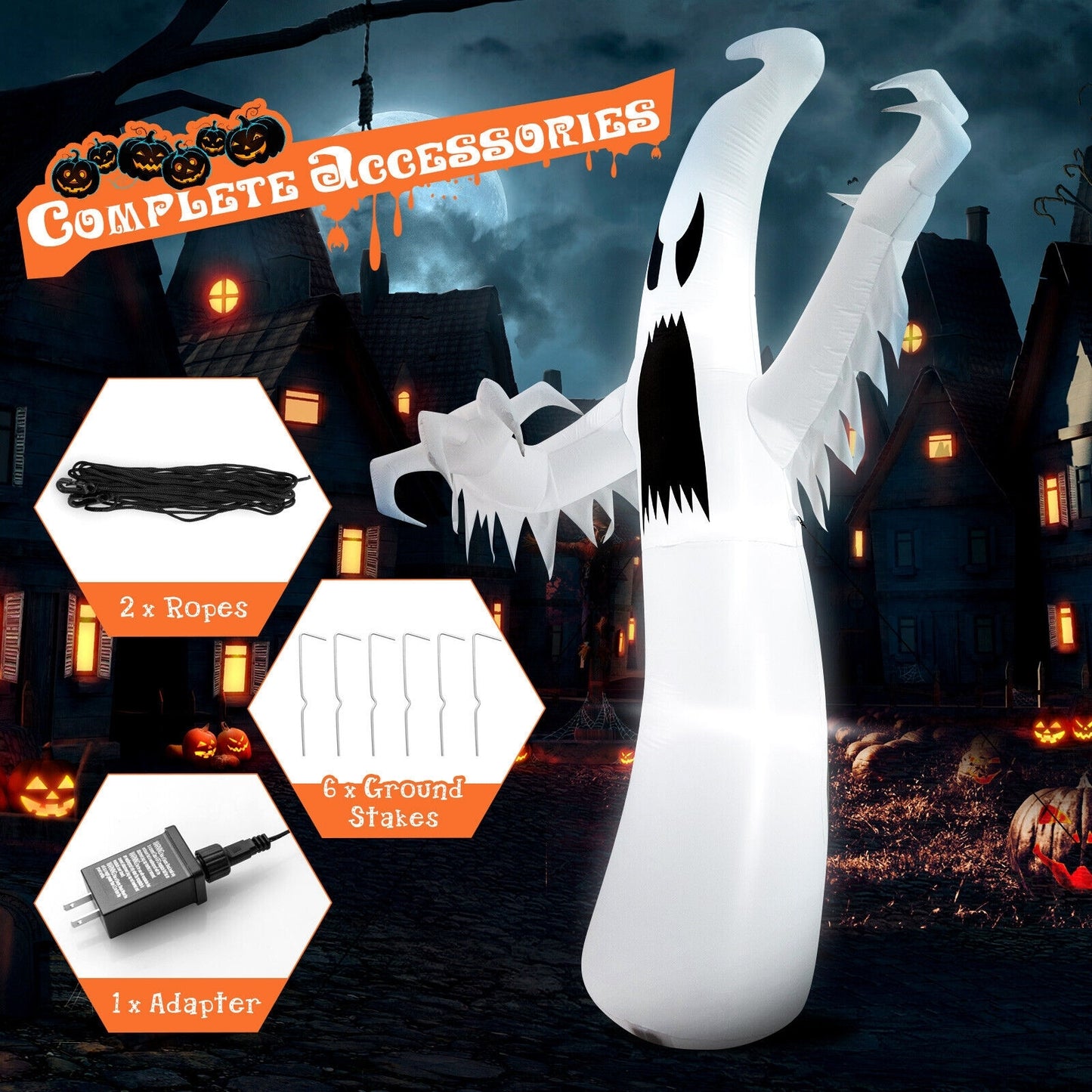 12 Feet Halloween Inflatable Ghost With LED Lights, White Halloween at Gallery Canada