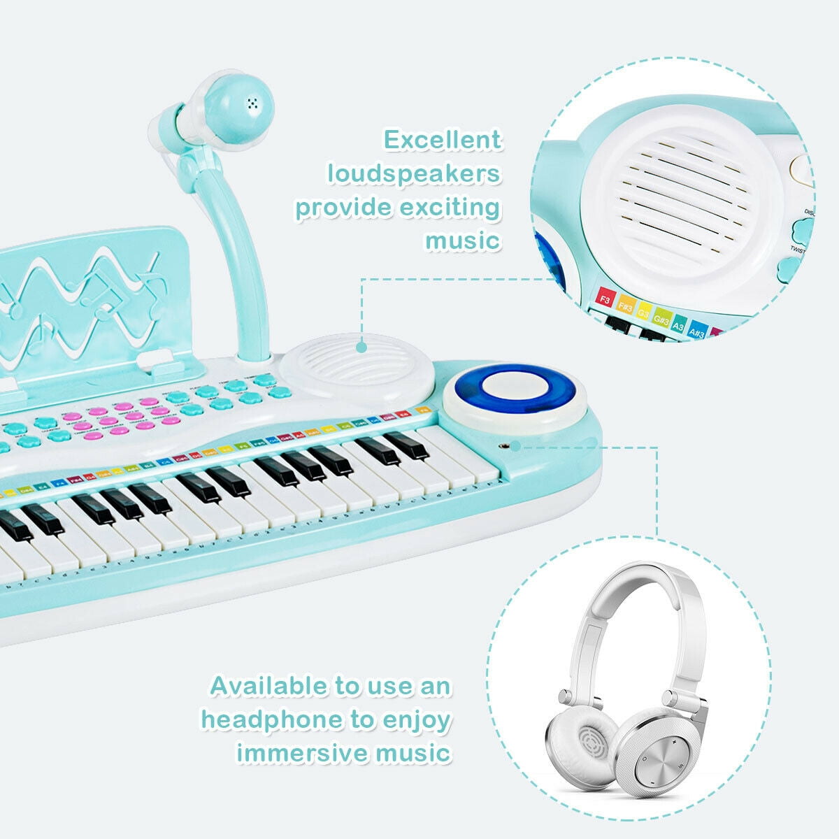 37 Electric Keyboard Piano With Microphone, Blue Pianos & Keyboards at Gallery Canada
