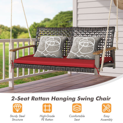2-Person Rattan Hanging Swing Chair, Red Porch Swings at Gallery Canada