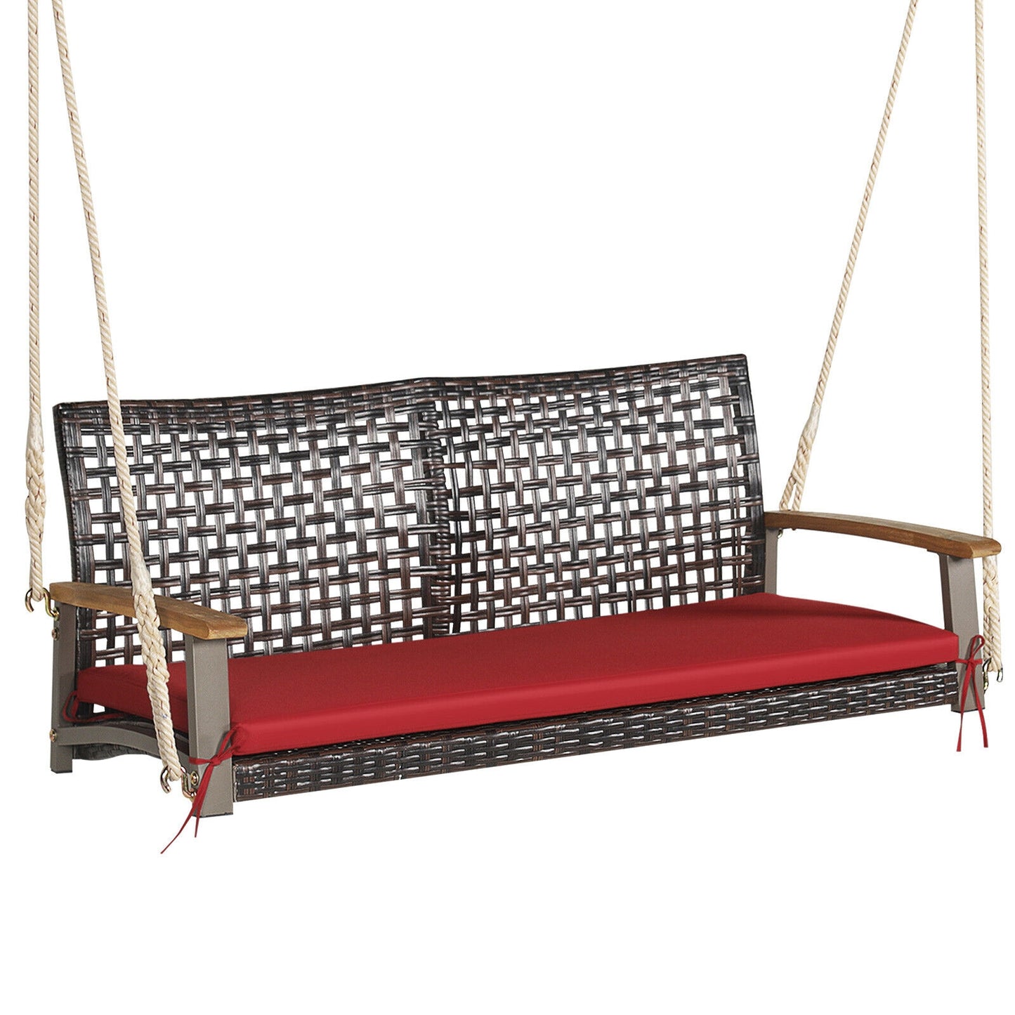 2-Person Rattan Hanging Swing Chair, Red Porch Swings Red at Gallery Canada