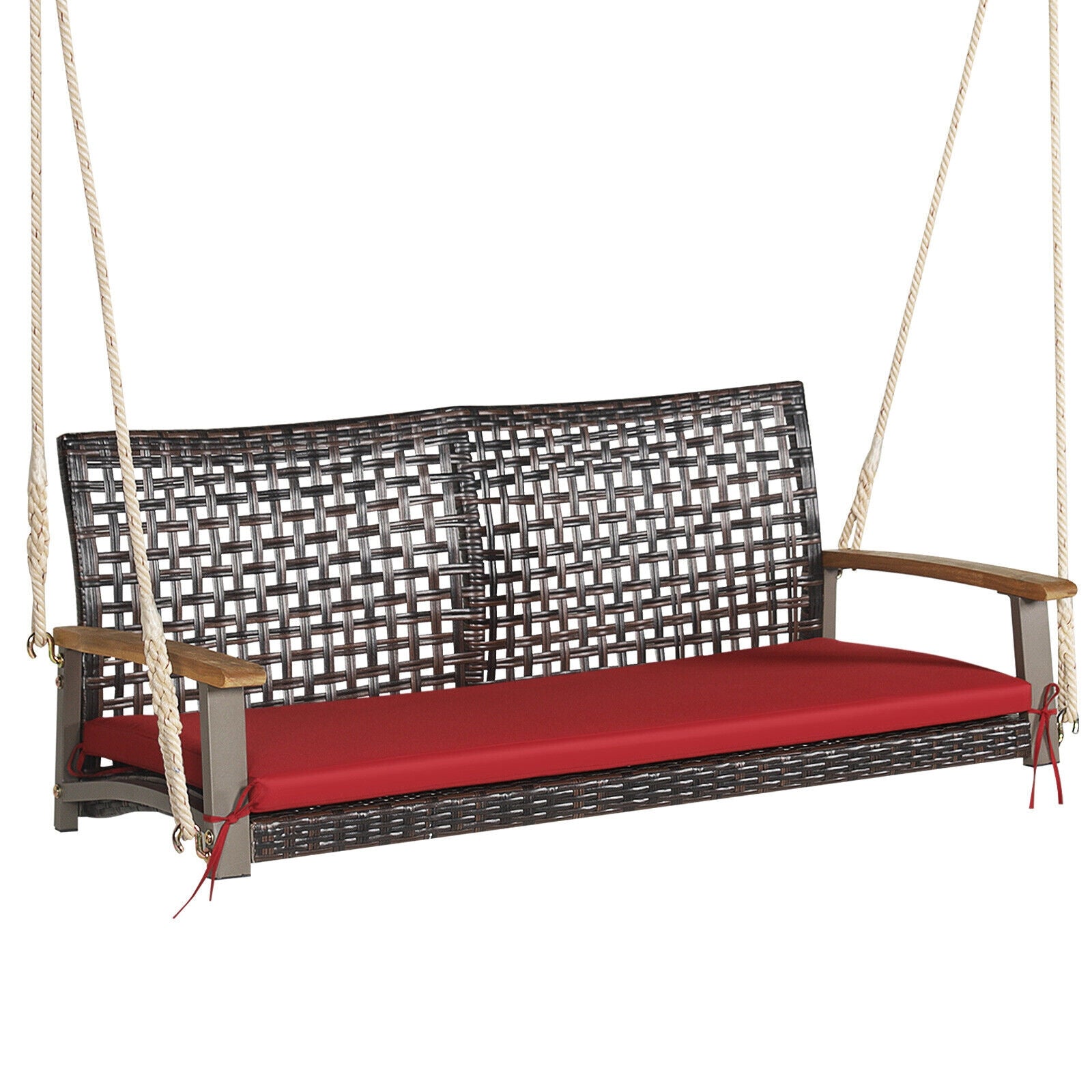 2-Person Rattan Hanging Swing Chair, Red Porch Swings at Gallery Canada