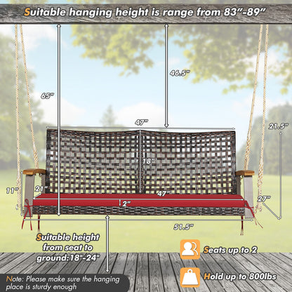 2-Person Rattan Hanging Swing Chair, Red Porch Swings at Gallery Canada