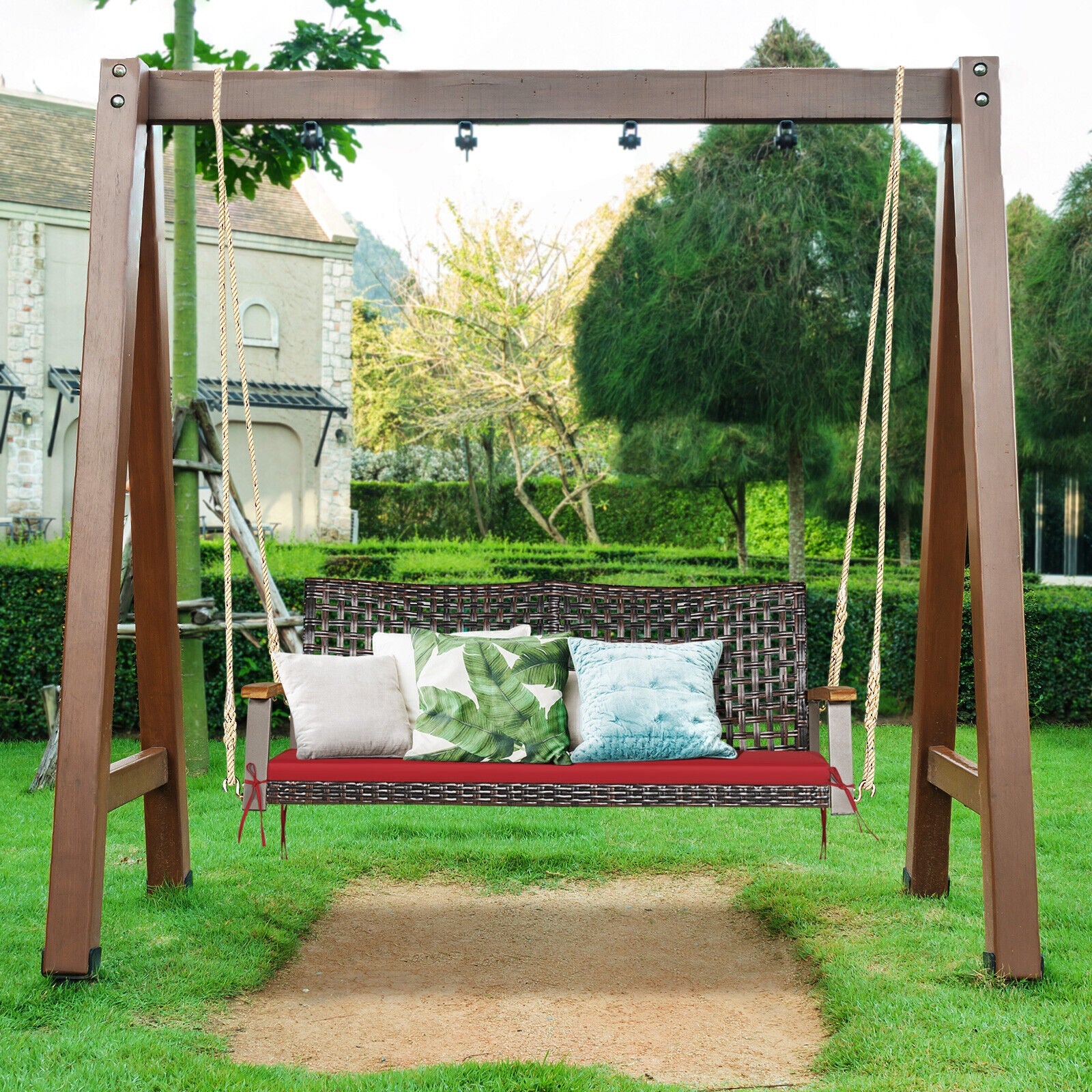 2-Person Rattan Hanging Swing Chair, Red Porch Swings at Gallery Canada