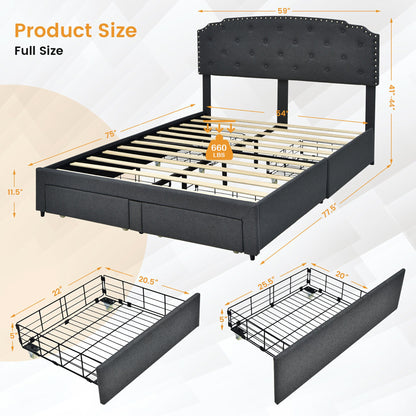 Platform Bed Frame With Adjustable Headboard, 4 Storage Drawers, Gray Simple Bed Frame at Gallery Canada