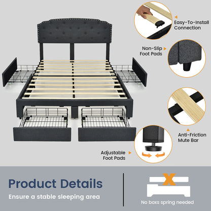 Platform Bed Frame With Adjustable Headboard, 4 Storage Drawers, Gray Simple Bed Frame at Gallery Canada