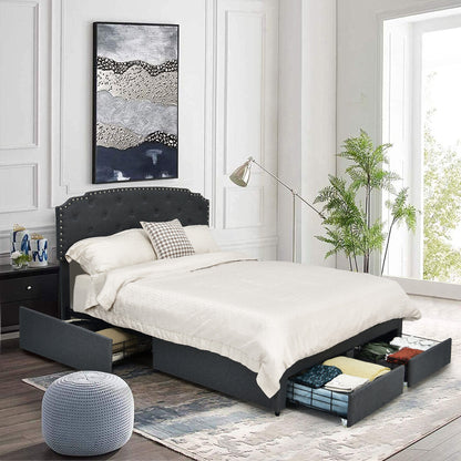 Platform Bed Frame With Adjustable Headboard, 4 Storage Drawers, Gray Simple Bed Frame at Gallery Canada