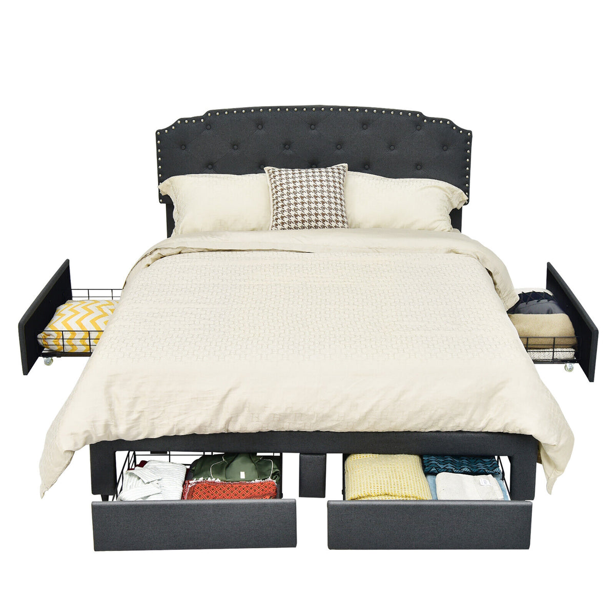 Platform Bed Frame With Adjustable Headboard, 4 Storage Drawers, Gray Simple Bed Frame at Gallery Canada