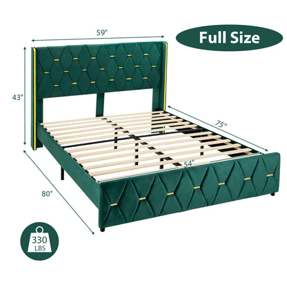 Queen/Full Size Upholstered Platform Bed Frame, Adjustable Headboard, Green Simple Bed Frame at Gallery Canada