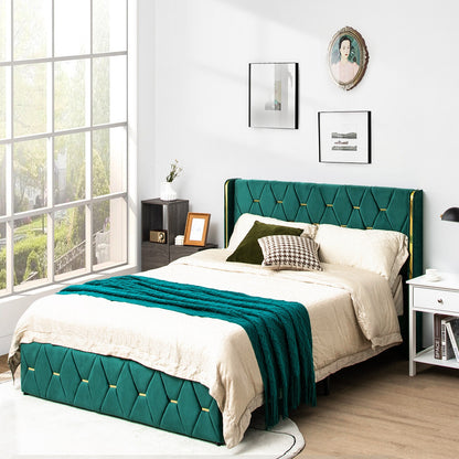 Queen/Full Size Upholstered Platform Bed Frame, Adjustable Headboard, Green Simple Bed Frame at Gallery Canada