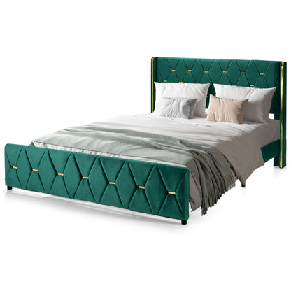 Queen/Full Size Upholstered Platform Bed Frame, Adjustable Headboard, Green Simple Bed Frame at Gallery Canada