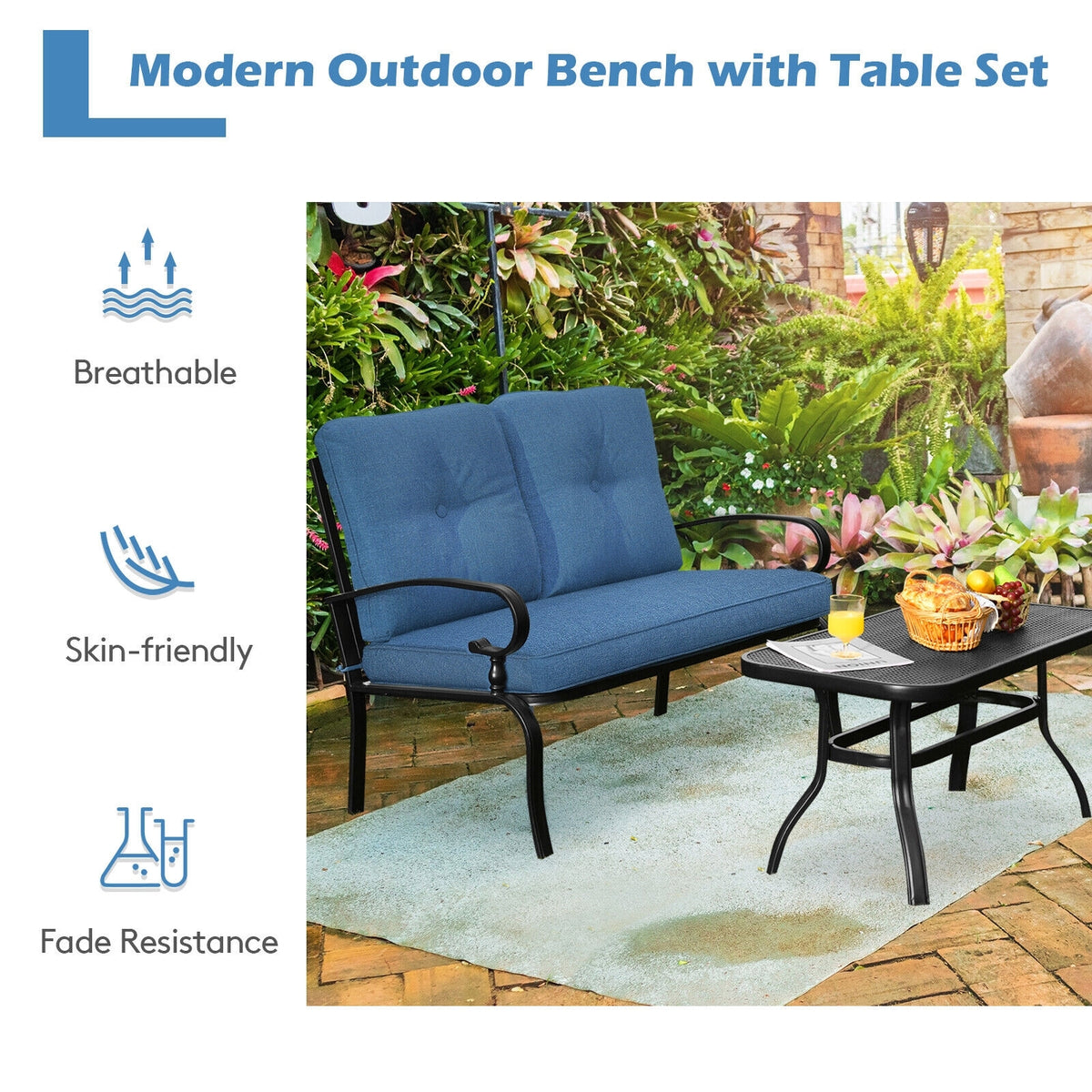 Patio Loveseat Bench Table Set, 2 Pieces, Blue Patio Conversation Sets at Gallery Canada