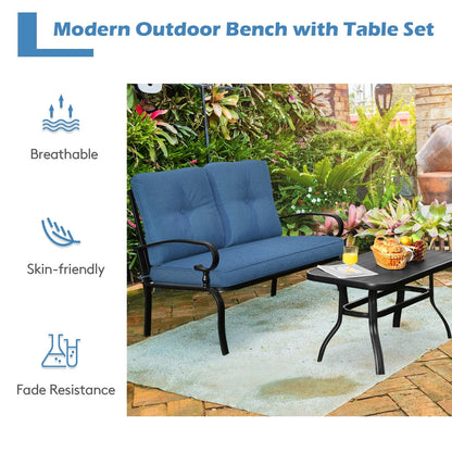 Patio Loveseat Bench Table Set, 2 Pieces, Blue Patio Conversation Sets at Gallery Canada