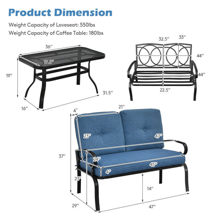Patio Loveseat Bench Table Set, 2 Pieces, Blue Patio Conversation Sets at Gallery Canada