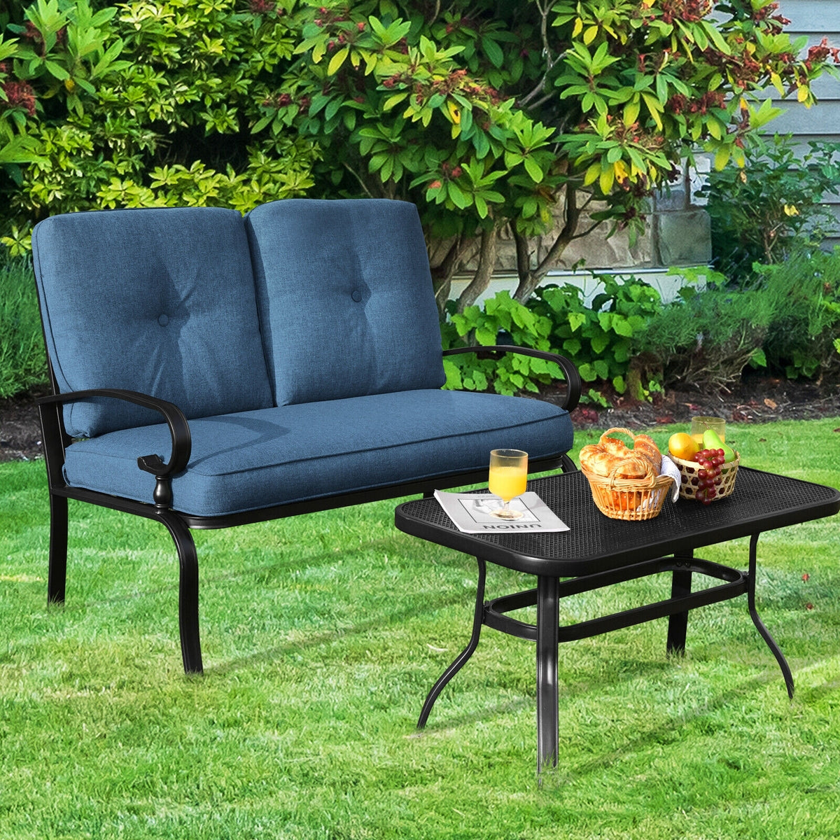 Patio Loveseat Bench Table Set, 2 Pieces, Blue Patio Conversation Sets at Gallery Canada