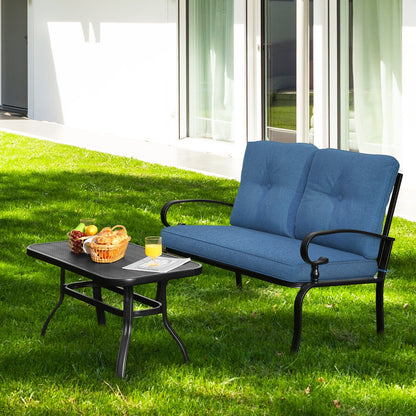 Patio Loveseat Bench Table Set, 2 Pieces, Blue Patio Conversation Sets at Gallery Canada