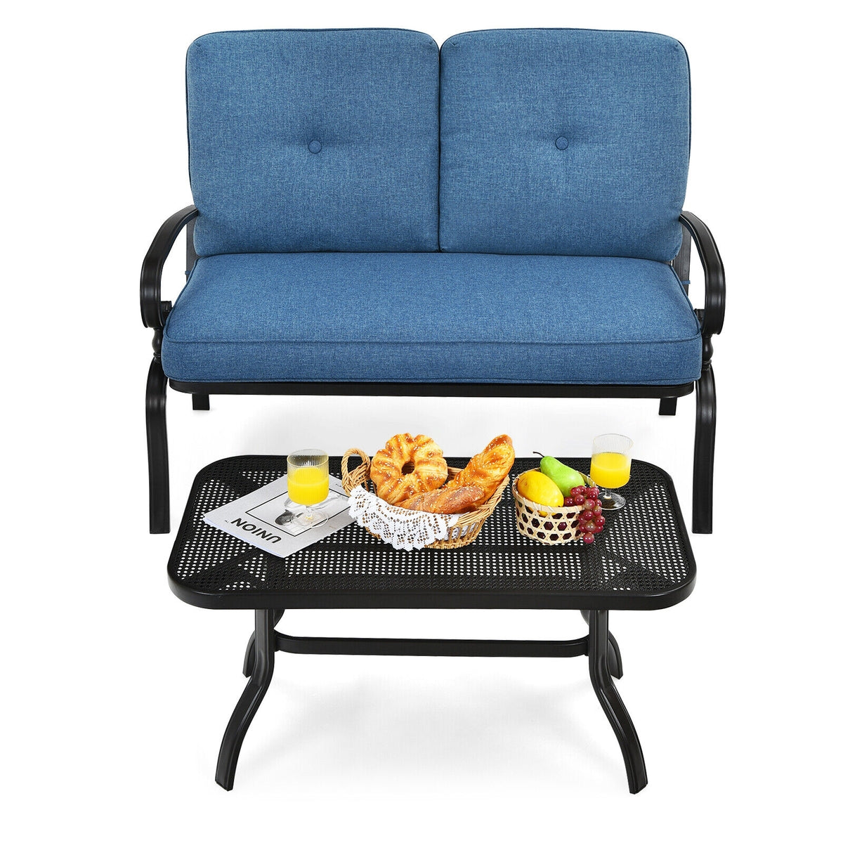 Patio Loveseat Bench Table Set, 2 Pieces, Blue Patio Conversation Sets at Gallery Canada