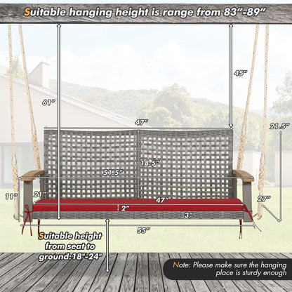 2-Person Patio Wicker Hanging Swing Chair, Red Porch Swings at Gallery Canada