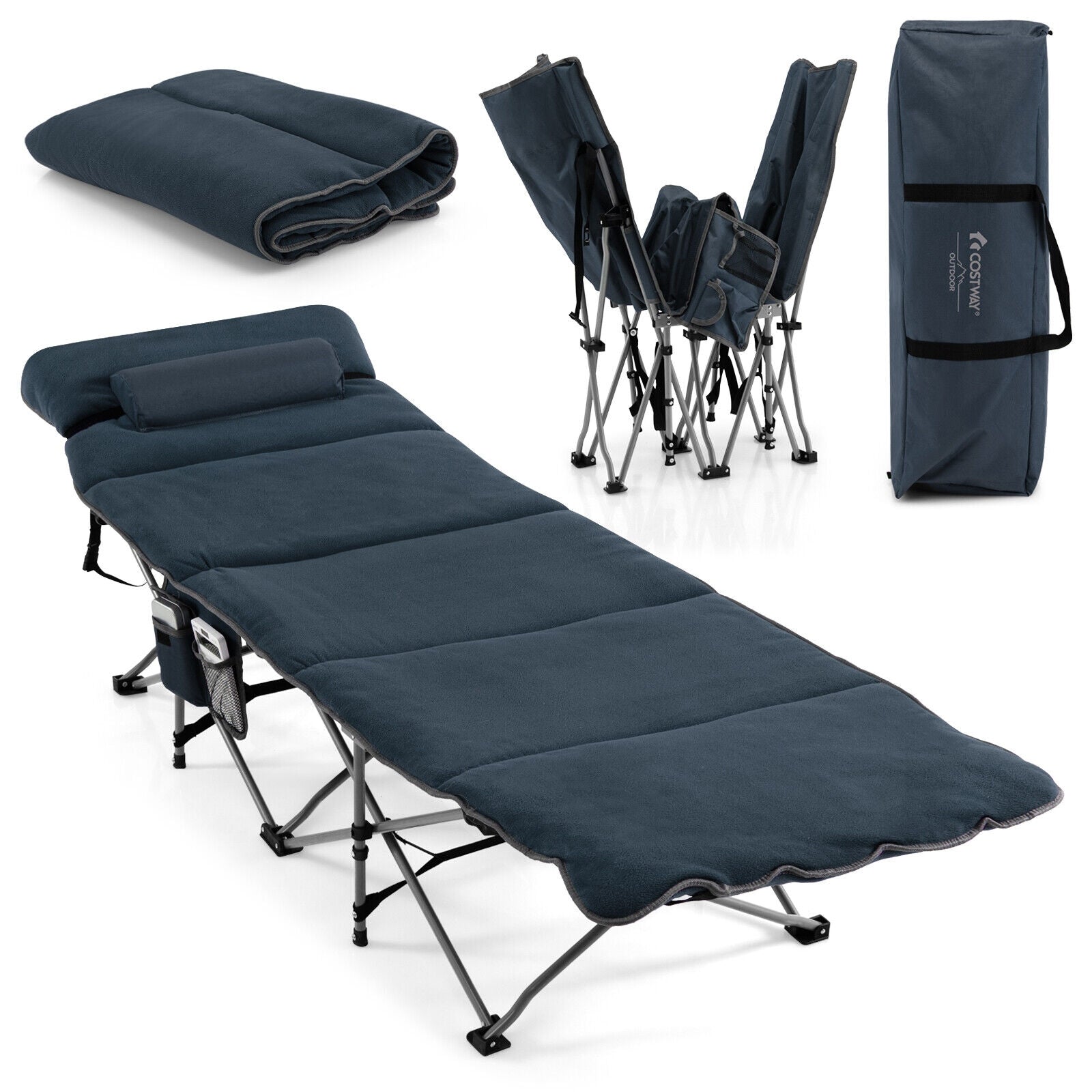 Folding Retractable Camping Cot With Mattress, Carry Bag, Blue Camping Furniture Blue at Gallery Canada