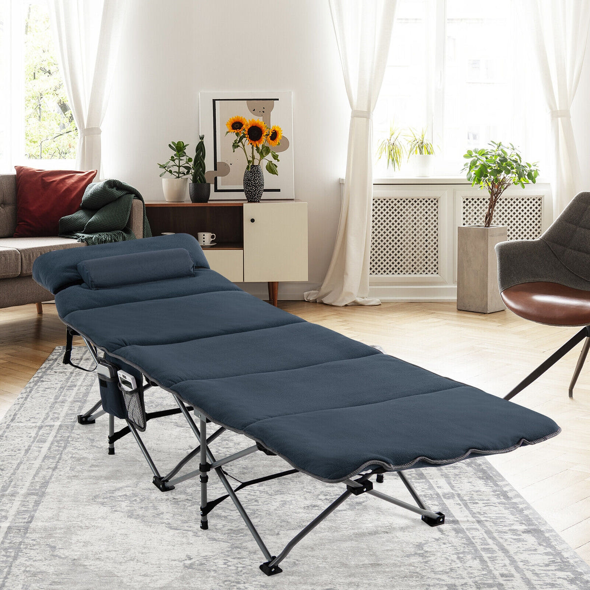 Folding Retractable Camping Cot With Mattress, Carry Bag, Blue Camping Furniture at Gallery Canada